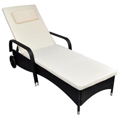 Lettino Prendisole Con Ruote In Polyrattan Nero