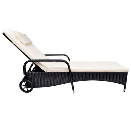 Lettino Prendisole Con Ruote In Polyrattan Nero