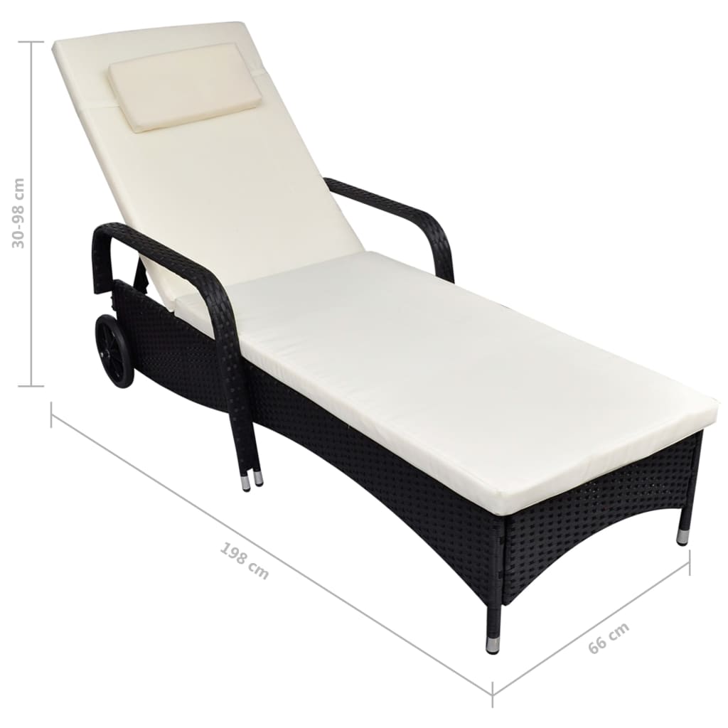 Lettino Prendisole Con Ruote In Polyrattan Nero