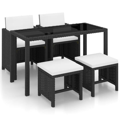 Set Da Pranzo Da Giardino 5 Pz Con Cuscini In Polyrattan Nero