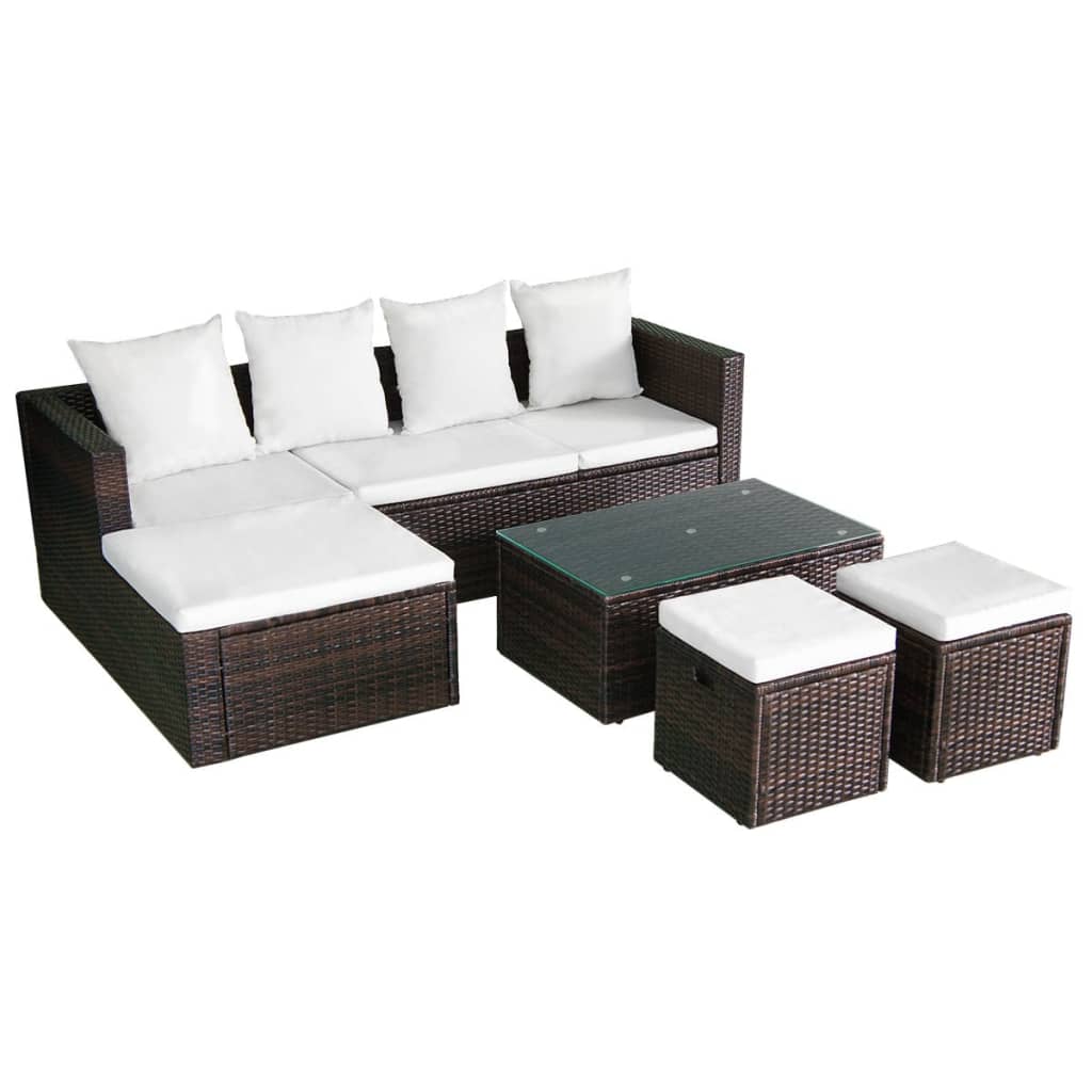 Set Divani Da Giardino 4 Pz Con Cuscini In Polyrattan Marrone