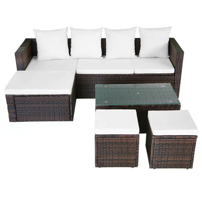 Set Divani Da Giardino 4 Pz Con Cuscini In Polyrattan Marrone