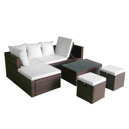 Set Divani Da Giardino 4 Pz Con Cuscini In Polyrattan Marrone