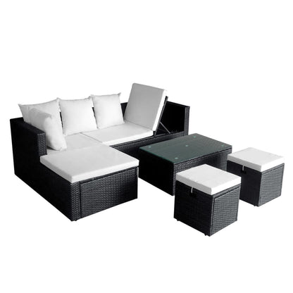 Set Divani Da Giardino 4 Pz Con Cuscini In Polyrattan Nero