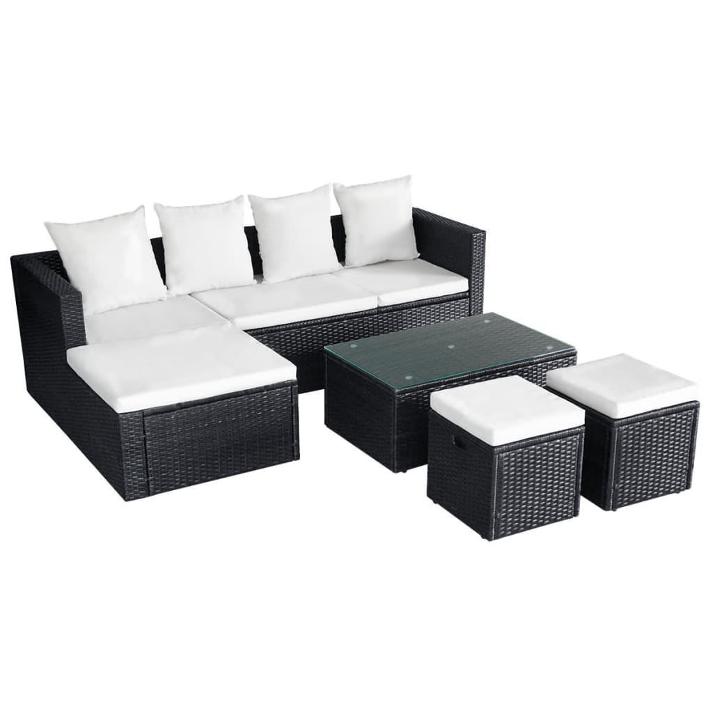 Set Divani Da Giardino 4 Pz Con Cuscini In Polyrattan Nero