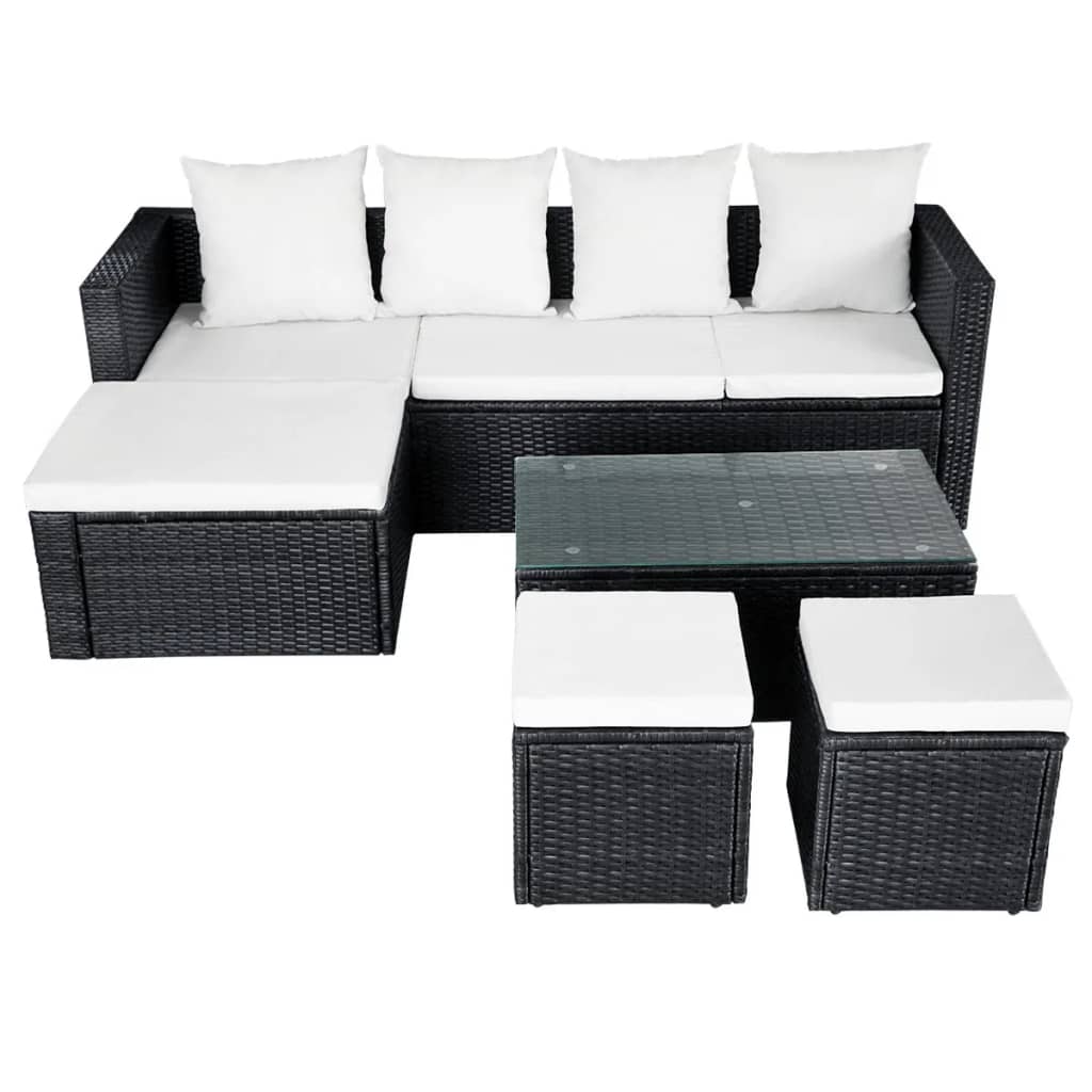 Set Divani Da Giardino 4 Pz Con Cuscini In Polyrattan Nero