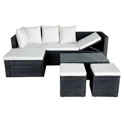 Set Divani Da Giardino 4 Pz Con Cuscini In Polyrattan Nero