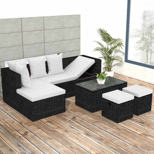 Set Divani Da Giardino 4 Pz Con Cuscini In Polyrattan Nero