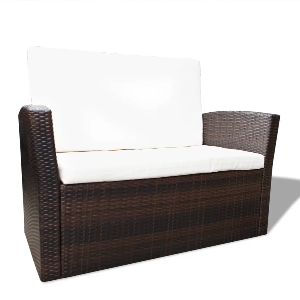 Set Divani Da Giardino 4 Pz Con Cuscini In Polyrattan Marrone