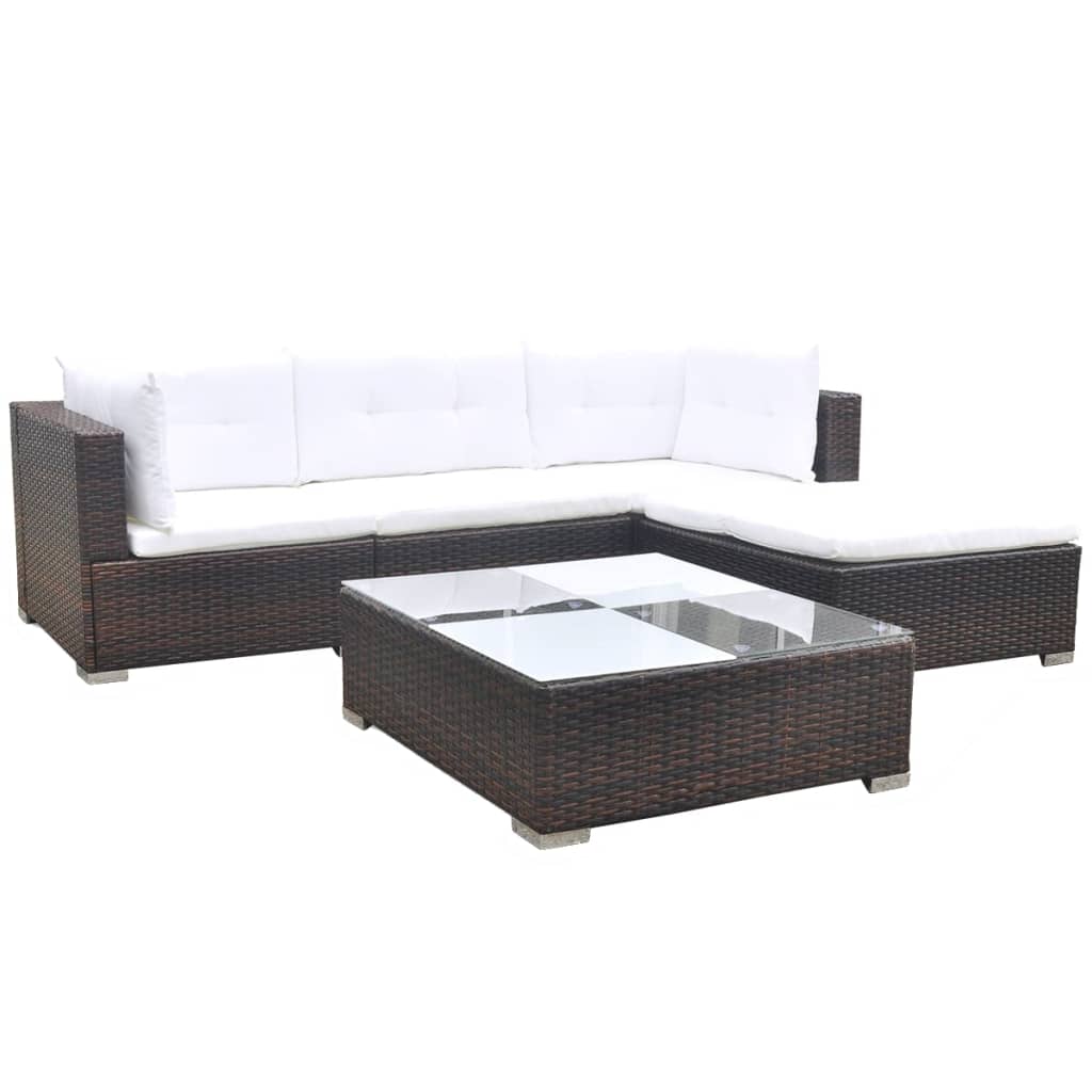 Set Divani Da Giardino 5 Pz Con Cuscini In Polyrattan Marrone