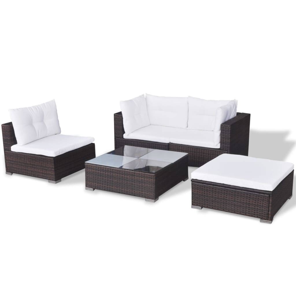 Set Divani Da Giardino 5 Pz Con Cuscini In Polyrattan Marrone