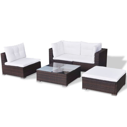 Set Divani Da Giardino 5 Pz Con Cuscini In Polyrattan Marrone