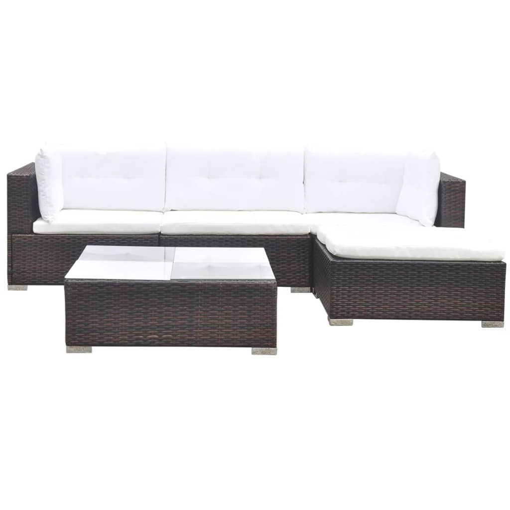 Set Divani Da Giardino 5 Pz Con Cuscini In Polyrattan Marrone