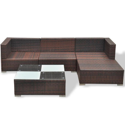 Set Divani Da Giardino 5 Pz Con Cuscini In Polyrattan Marrone