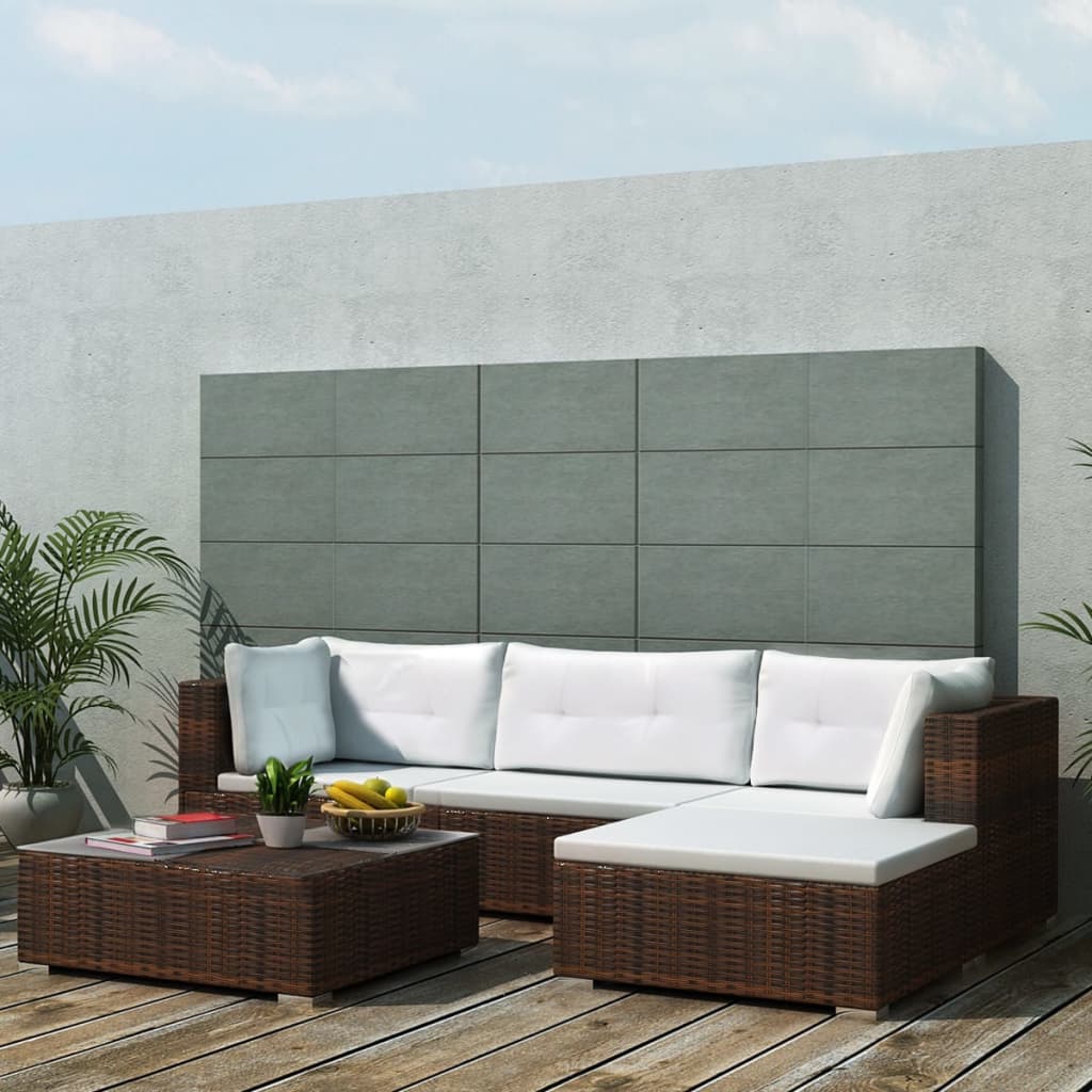 Set Divani Da Giardino 5 Pz Con Cuscini In Polyrattan Marrone