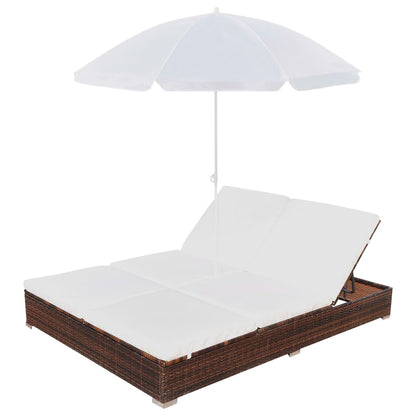 Lettino Prendisole Con Ombrellone In Polyrattan Marrone