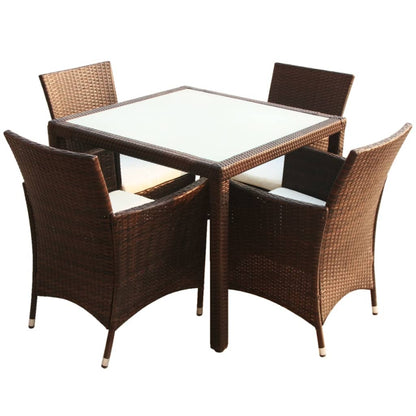 Set Da Pranzo Da Giardino 5 Pz Con Cuscini Polyrattan Marrone