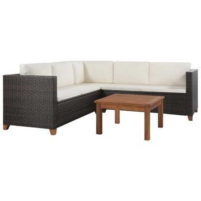 Set Divani Da Giardino 4 Pz Con Cuscini In Polyrattan Marrone