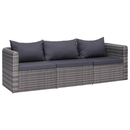 Set Divani Da Giardino 3 Pz Con Cuscini Grigio In Polyrattan