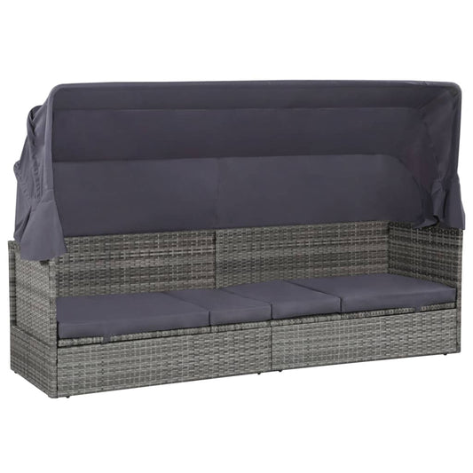 Lettino Da Giardino Con Tettuccio Grigio 205x62 Cm Polyrattan