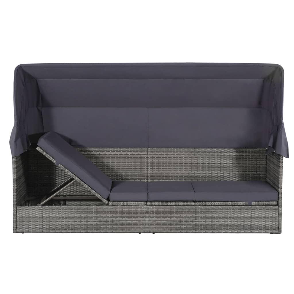 Lettino Da Giardino Con Tettuccio Grigio 205x62 Cm Polyrattan