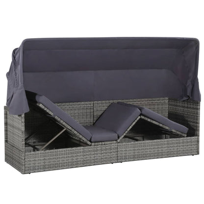 Lettino Da Giardino Con Tettuccio Grigio 205x62 Cm Polyrattan