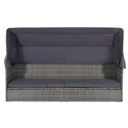 Lettino Da Giardino Con Tettuccio Grigio 205x62 Cm Polyrattan