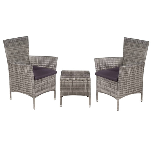 Set Da Bistrot 3 Pz In Polyrattan Grigio