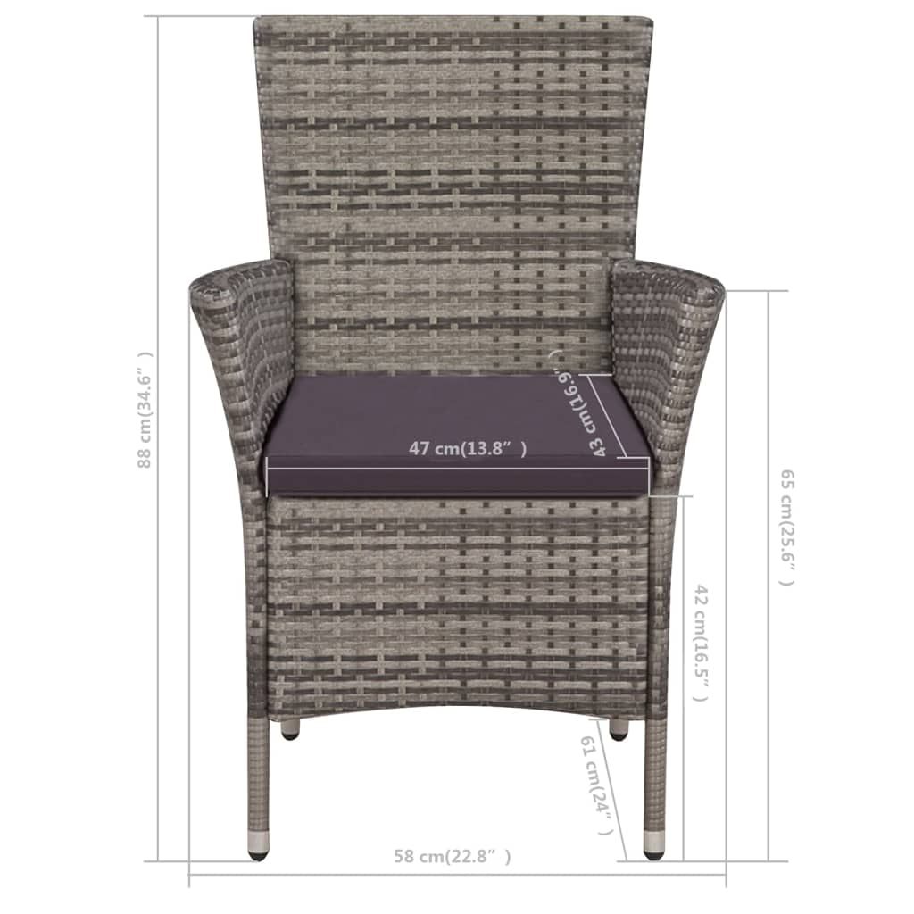 Set Da Bistrot 3 Pz In Polyrattan Grigio