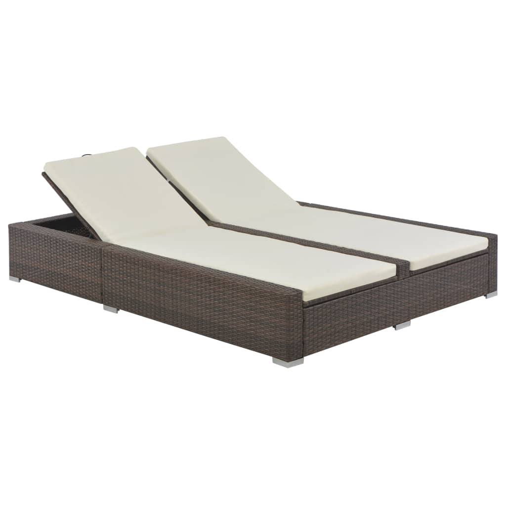 Lettino Prendisole Doppio In Polyrattan Marrone