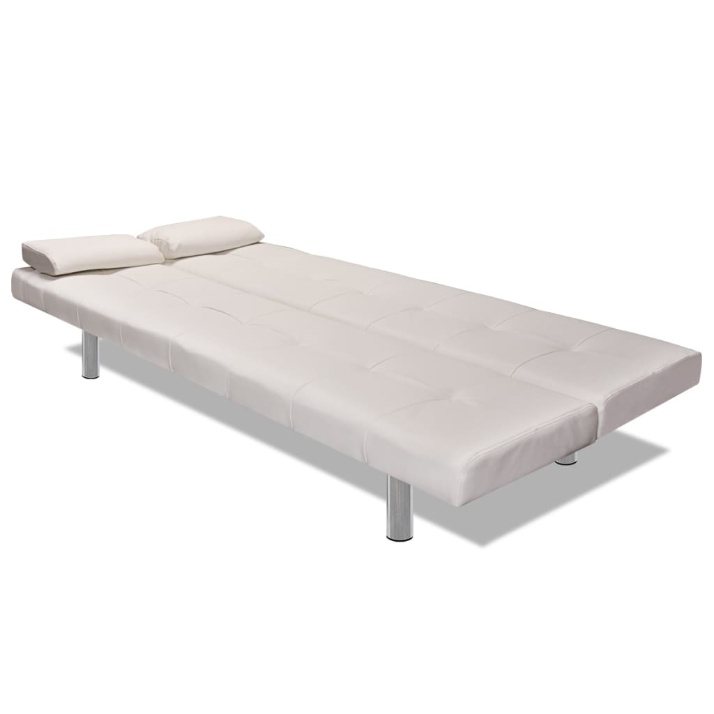 Divano Letto Con 2 Cuscini Similpelle Regolabile Bianco Crema