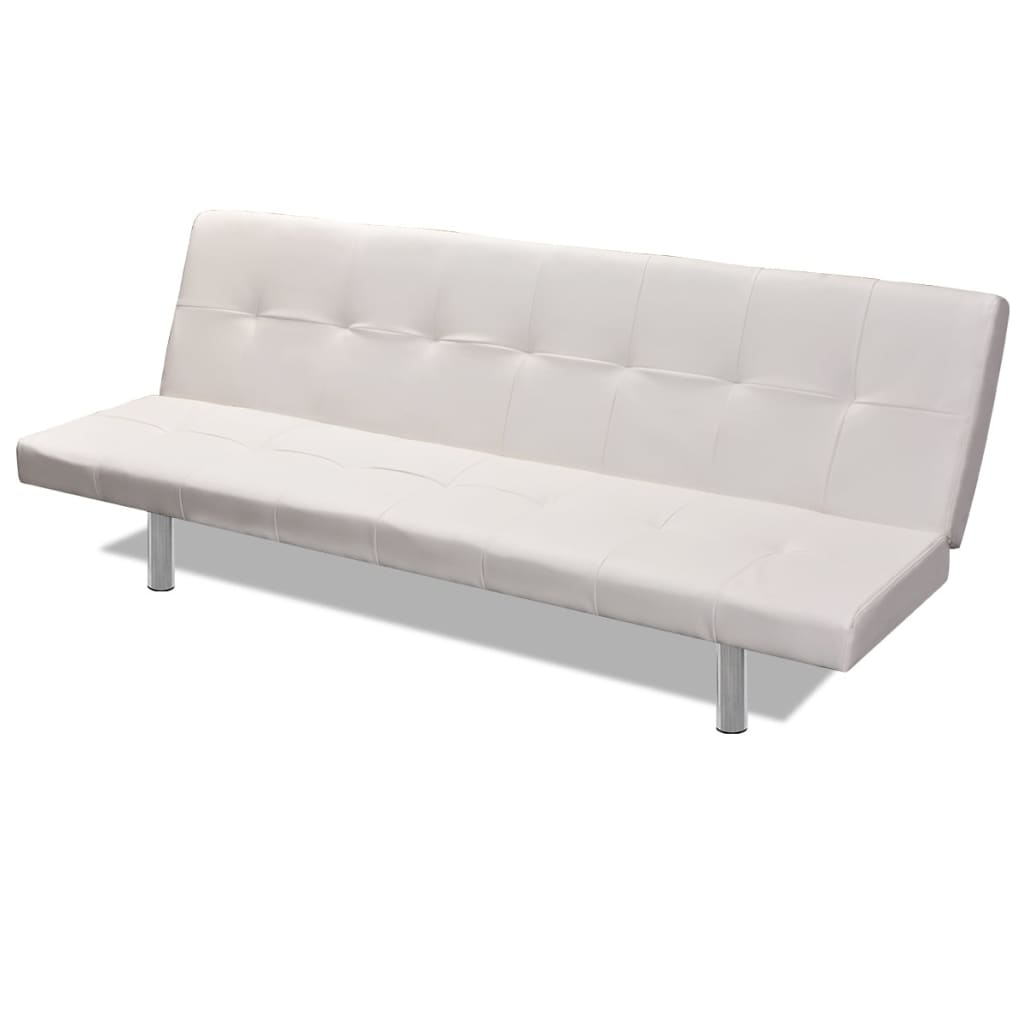 Divano Letto Con 2 Cuscini Similpelle Regolabile Bianco Crema