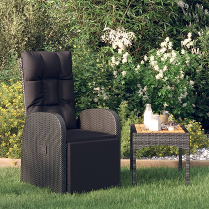 Sedia Da Giardino Reclinabile Con Cuscino In Polyrattan Nero