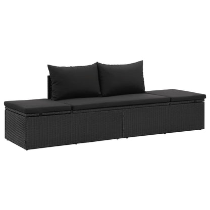 Lettino Prendisole Con Cuscini In Polyrattan Nero