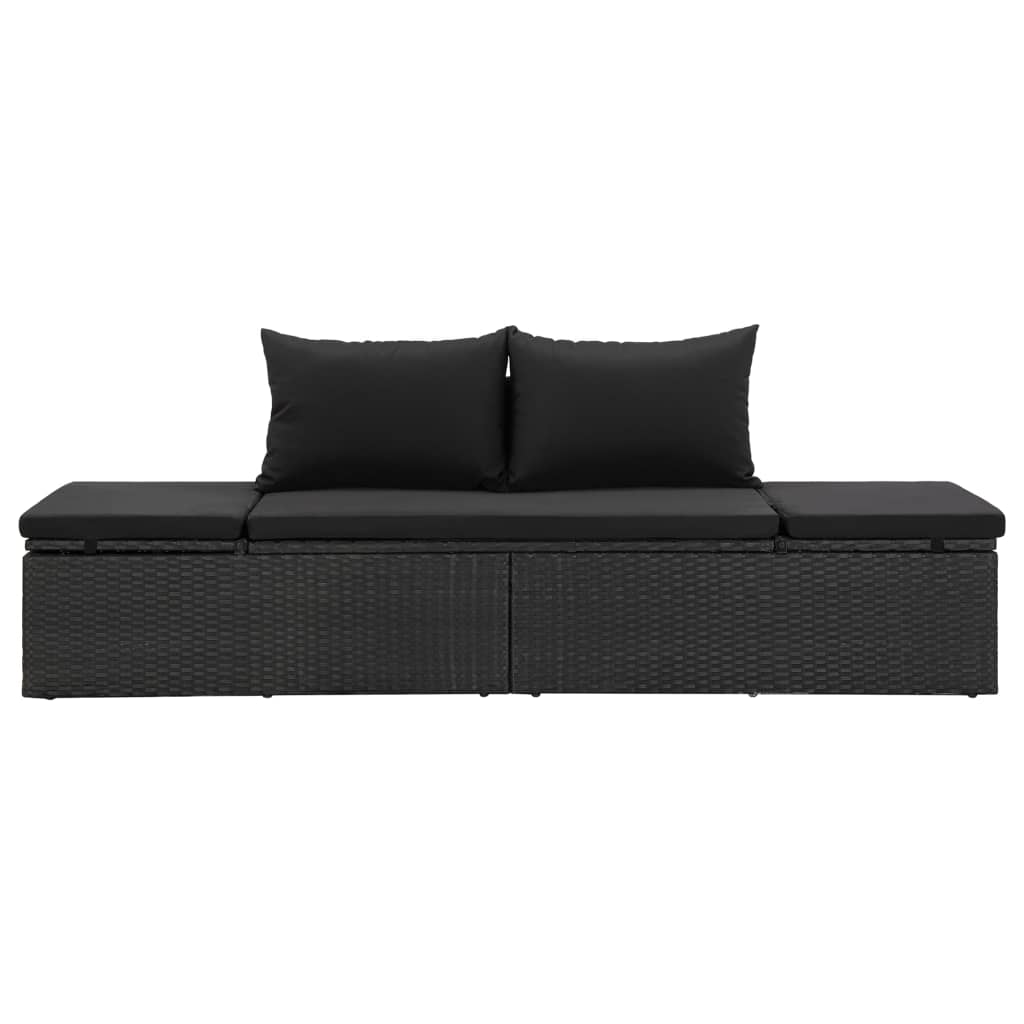 Lettino Prendisole Con Cuscini In Polyrattan Nero