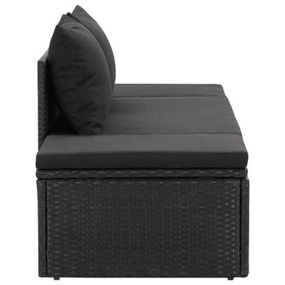 Lettino Prendisole Con Cuscini In Polyrattan Nero