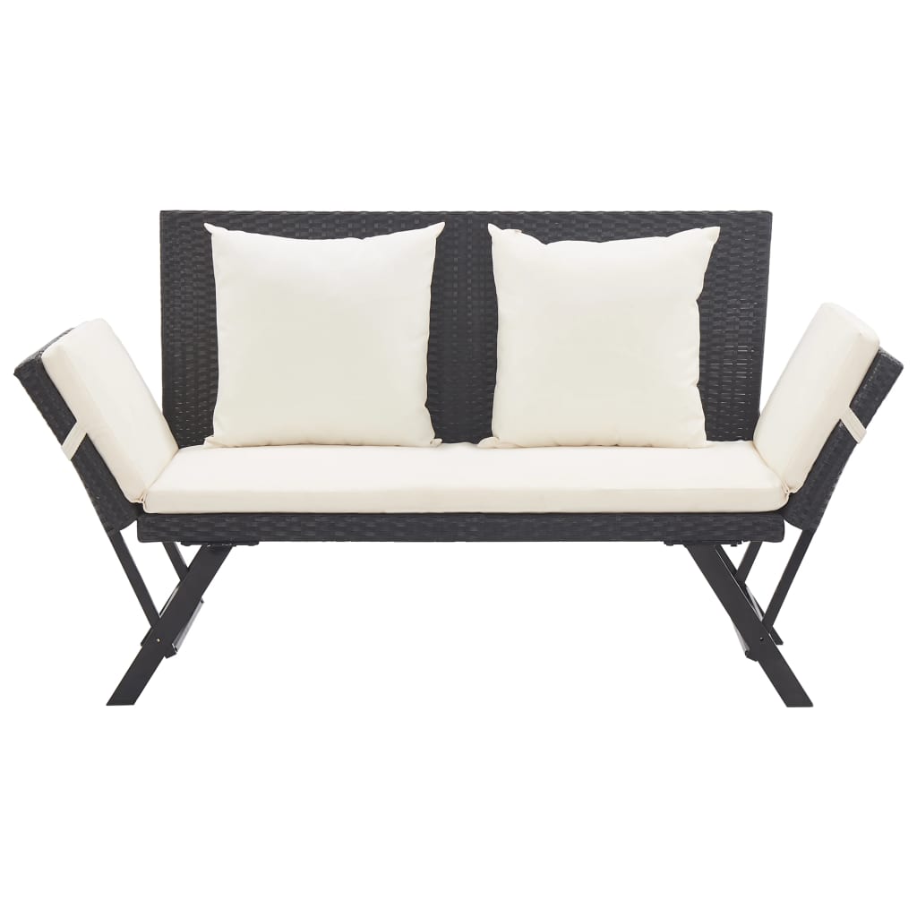 Panchina Da Giardino Con Cuscini 176 Cm Nera In Polyrattan