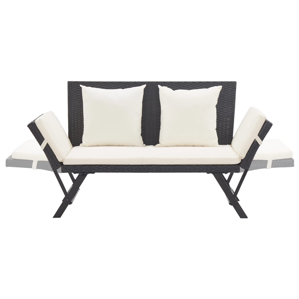 Panchina Da Giardino Con Cuscini 176 Cm Nera In Polyrattan