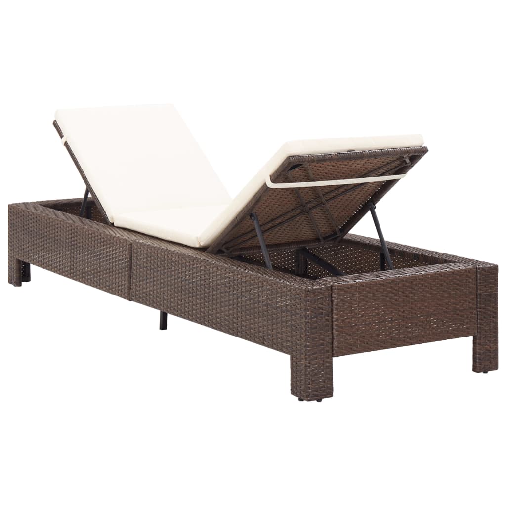 Lettino Prendisole Con Cuscino Marrone In Polyrattan