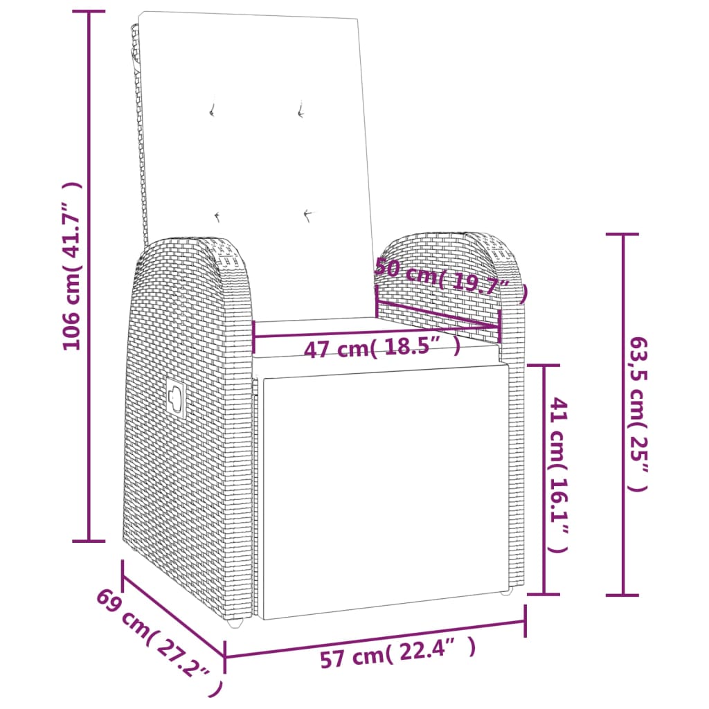 Sedie Da Giardino Reclinabili 2 Pz E Cuscini Polyrattan Grigio