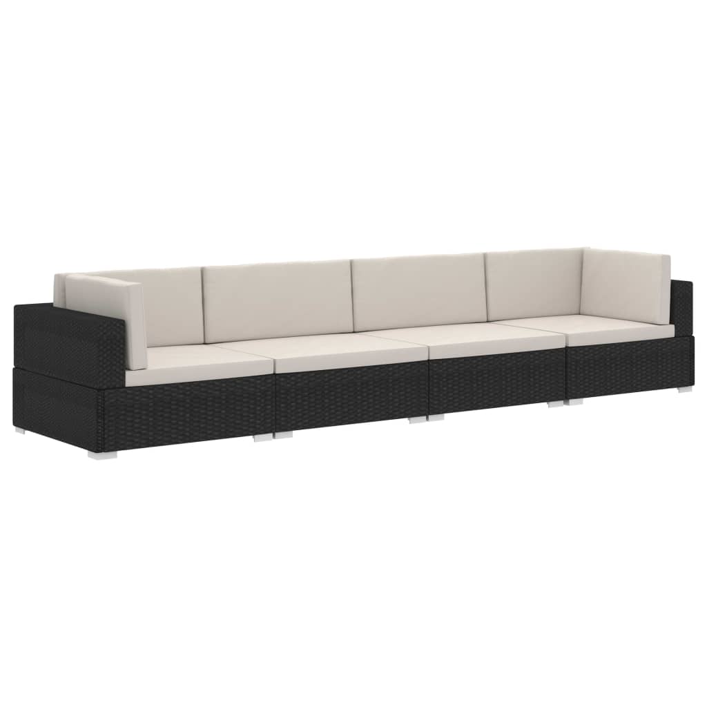 Set Divani Da Giardino 4 Pz Con Cuscini In Polyrattan Nero