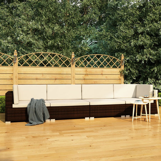 Set Divani Da Giardino 4 Pz Con Cuscini In Polyrattan Marrone