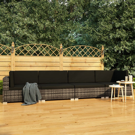 Set Divani Da Giardino 4 Pz Con Cuscini In Polyrattan Grigio