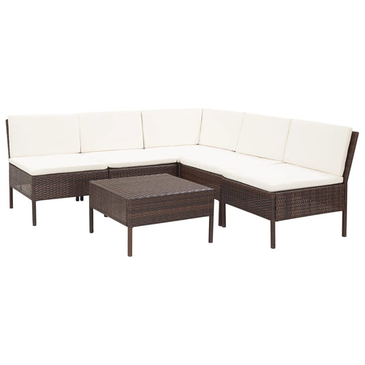 Set Divani Da Giardino 6 Pz Con Cuscini In Polyrattan Marrone