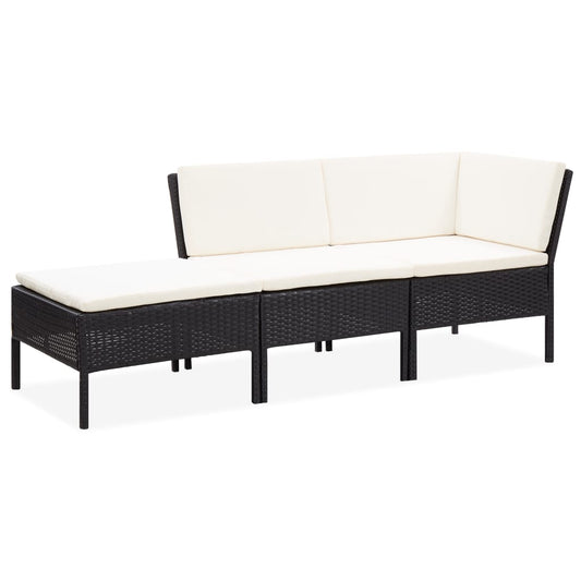 Set Divani Da Giardino 3 Pz Con Cuscini In Polyrattan Nero