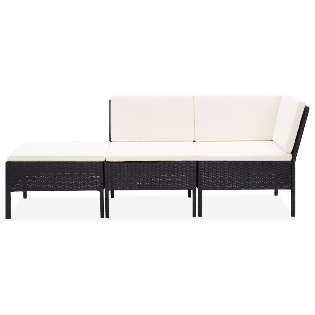 Set Divani Da Giardino 3 Pz Con Cuscini In Polyrattan Nero