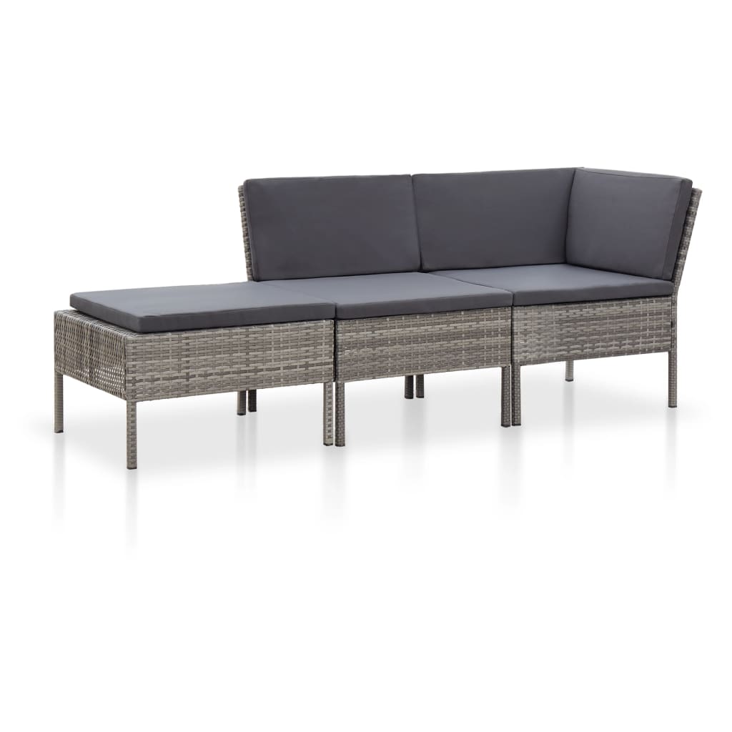 Set Divani Da Giardino 3 Pz Con Cuscini In Polyrattan Grigio