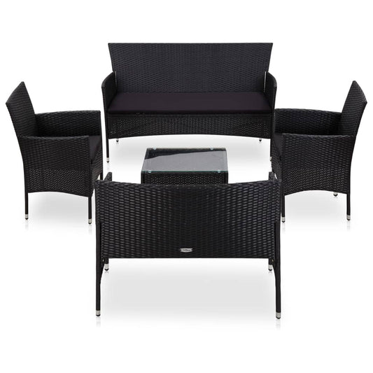 Set Divani Da Giardino 5 Pz Con Cuscini In Polyrattan Nero