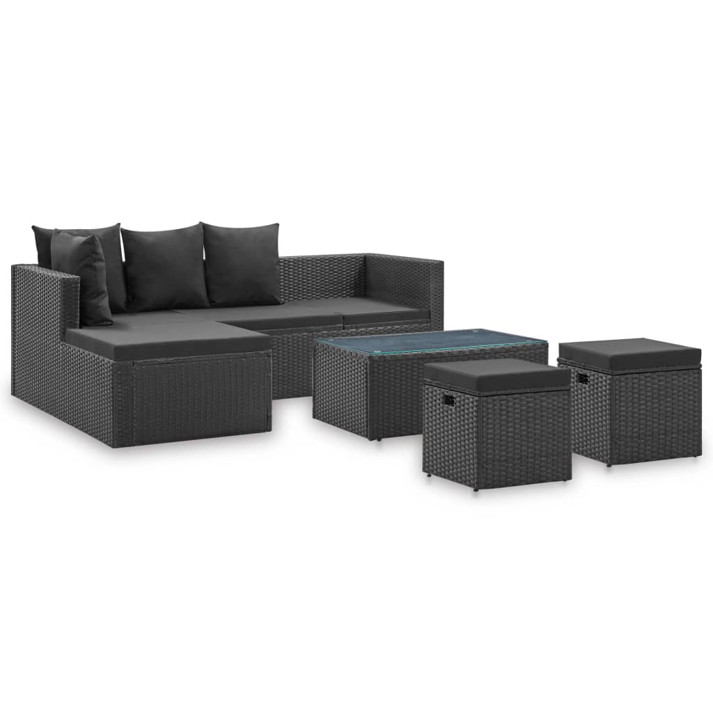 Set Divani Da Giardino 4 Pz Nero Con Cuscini In Polyrattan