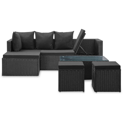 Set Divani Da Giardino 4 Pz Nero Con Cuscini In Polyrattan